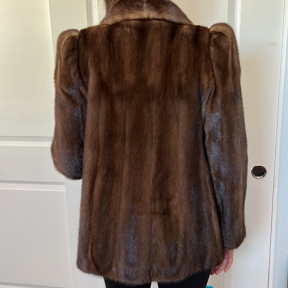 Vintage 90s Evans Collection chocolate brown Saga mink coat Robinsons size L - Picture 8 of 13